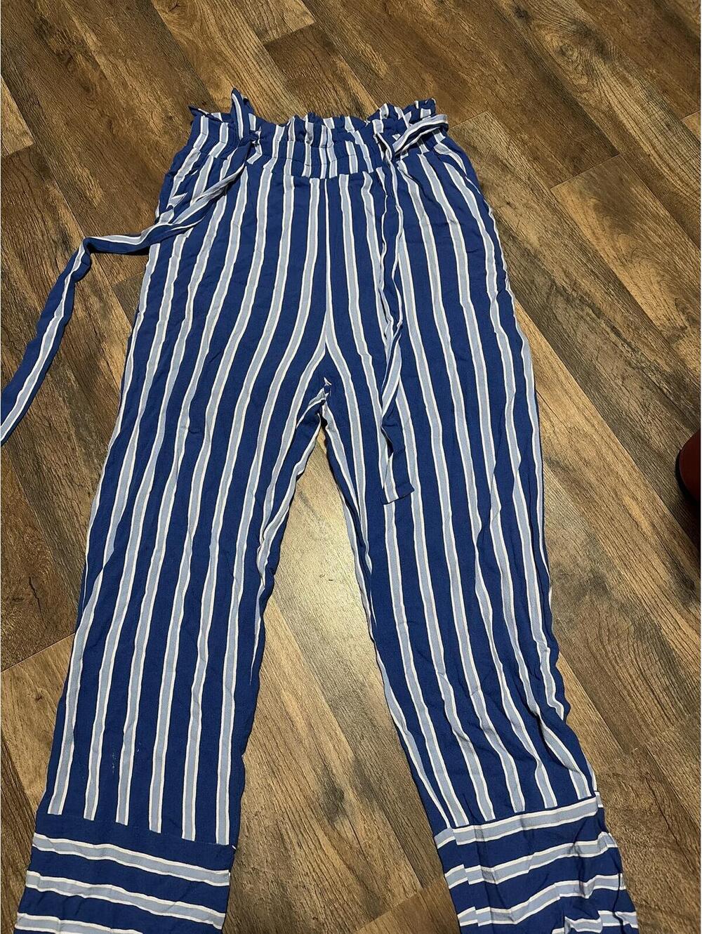 Medium Velzera Blue and White Striped Wide-Leg Pants